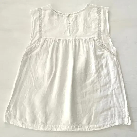 LOFT White Sleeveless Lace-Trim Cotton Blouse - Picture 5 of 11